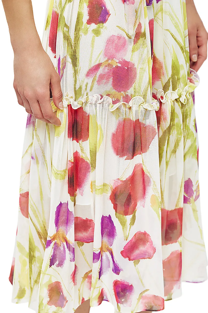 Floral Chiffon Ruffle Midi Dress