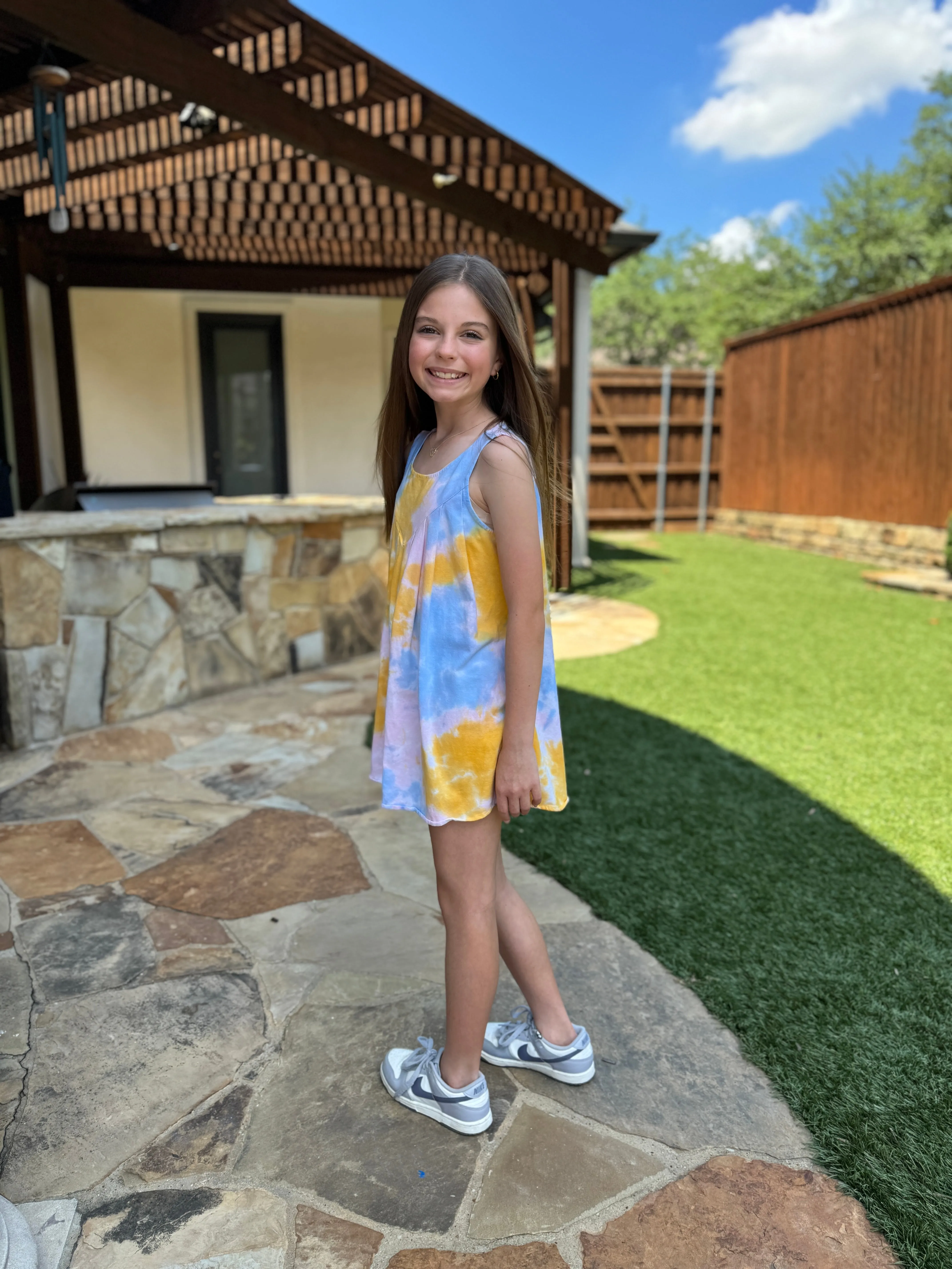 Girls Tie Dye Pleated Tank Dress