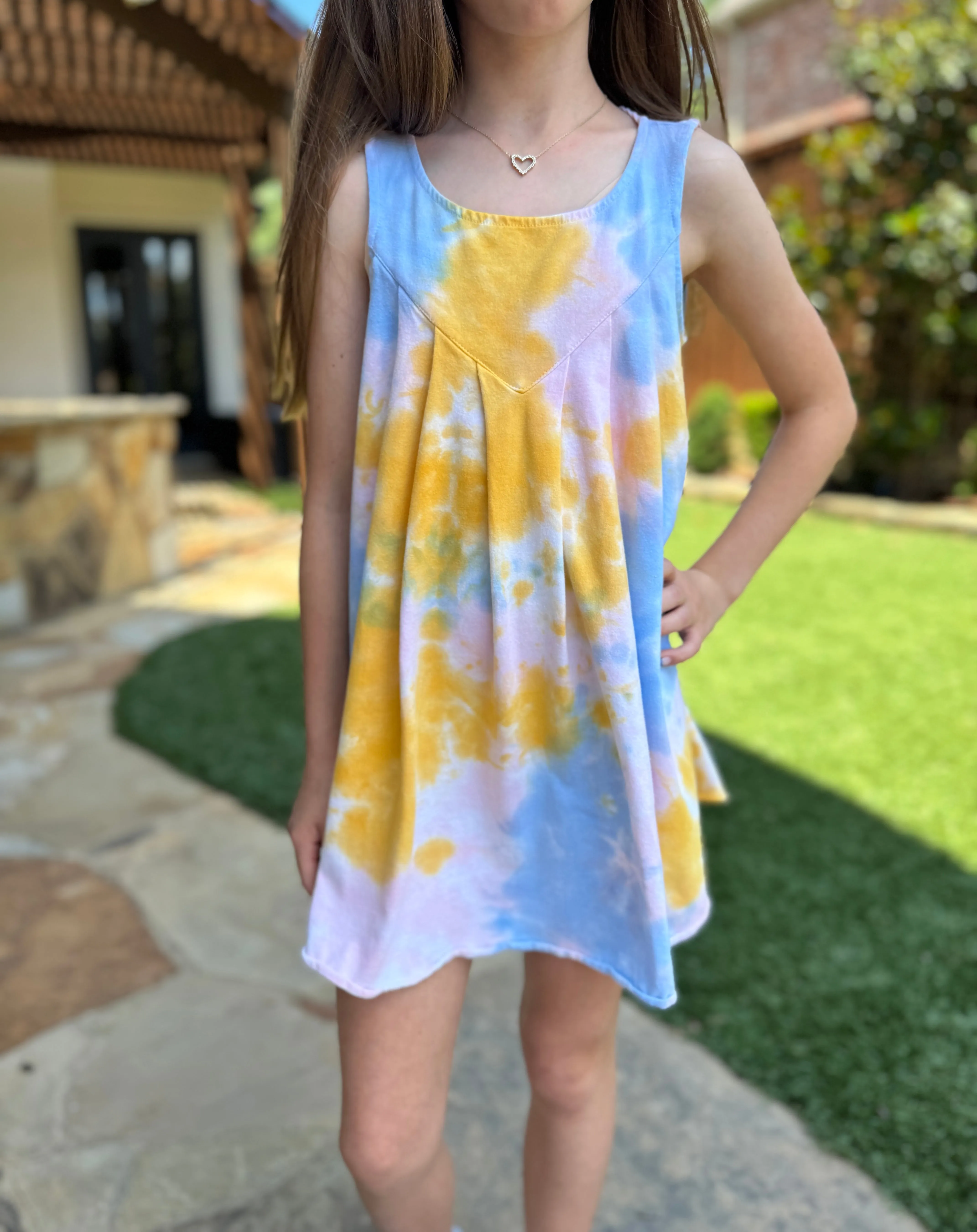 Girls Tie Dye Pleated Tank Dress