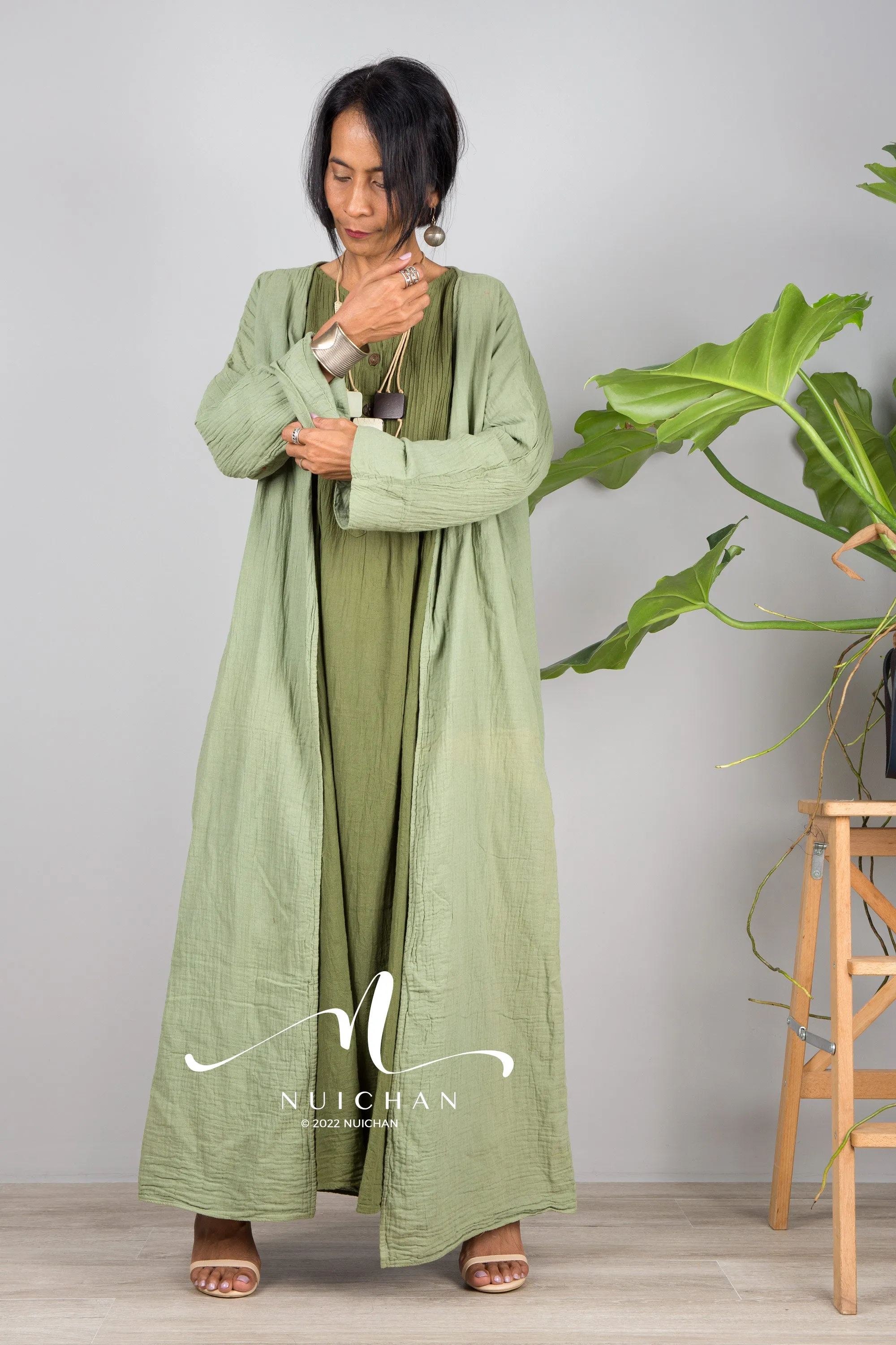 Green Cotton open front cardigan