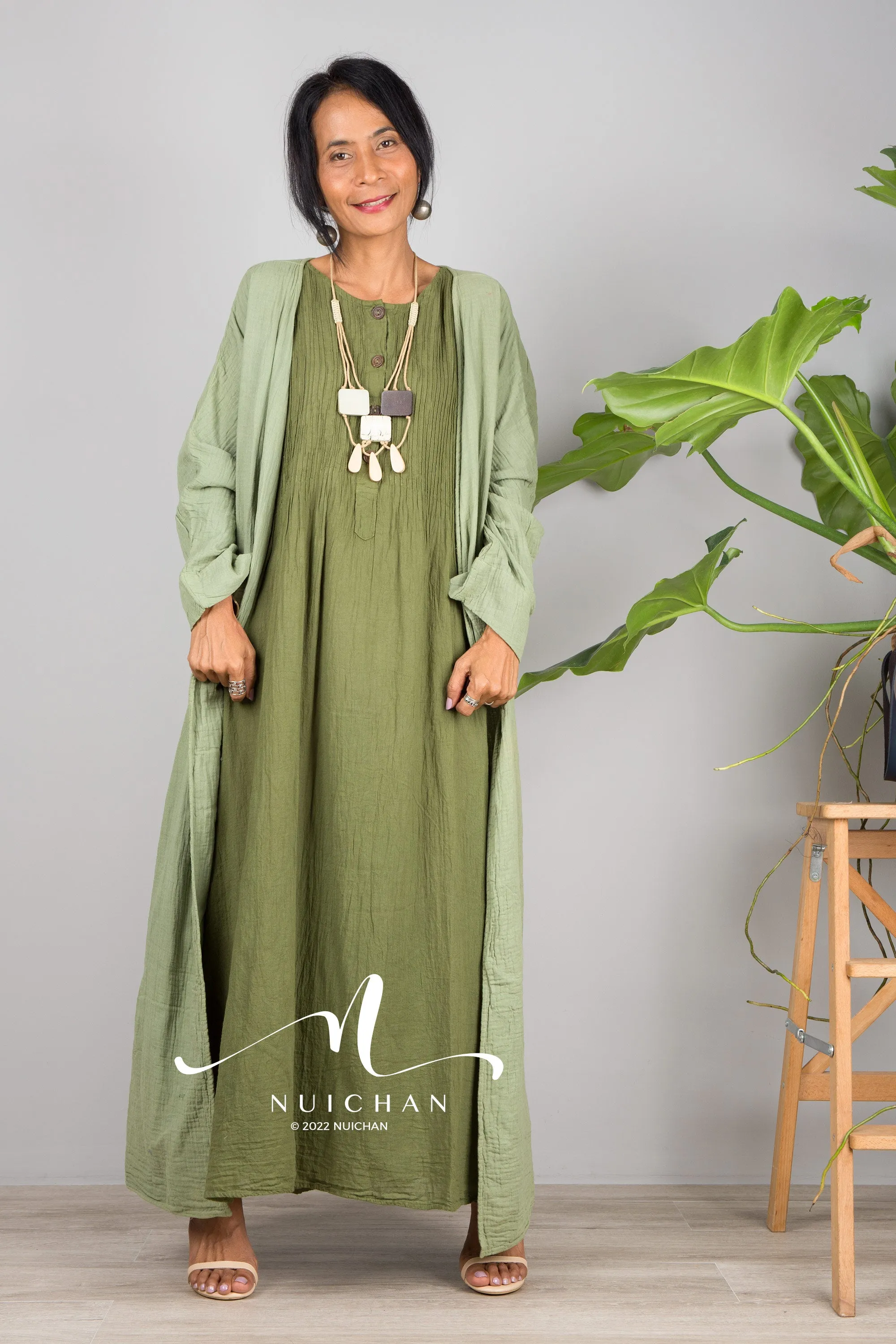 Green Cotton open front cardigan