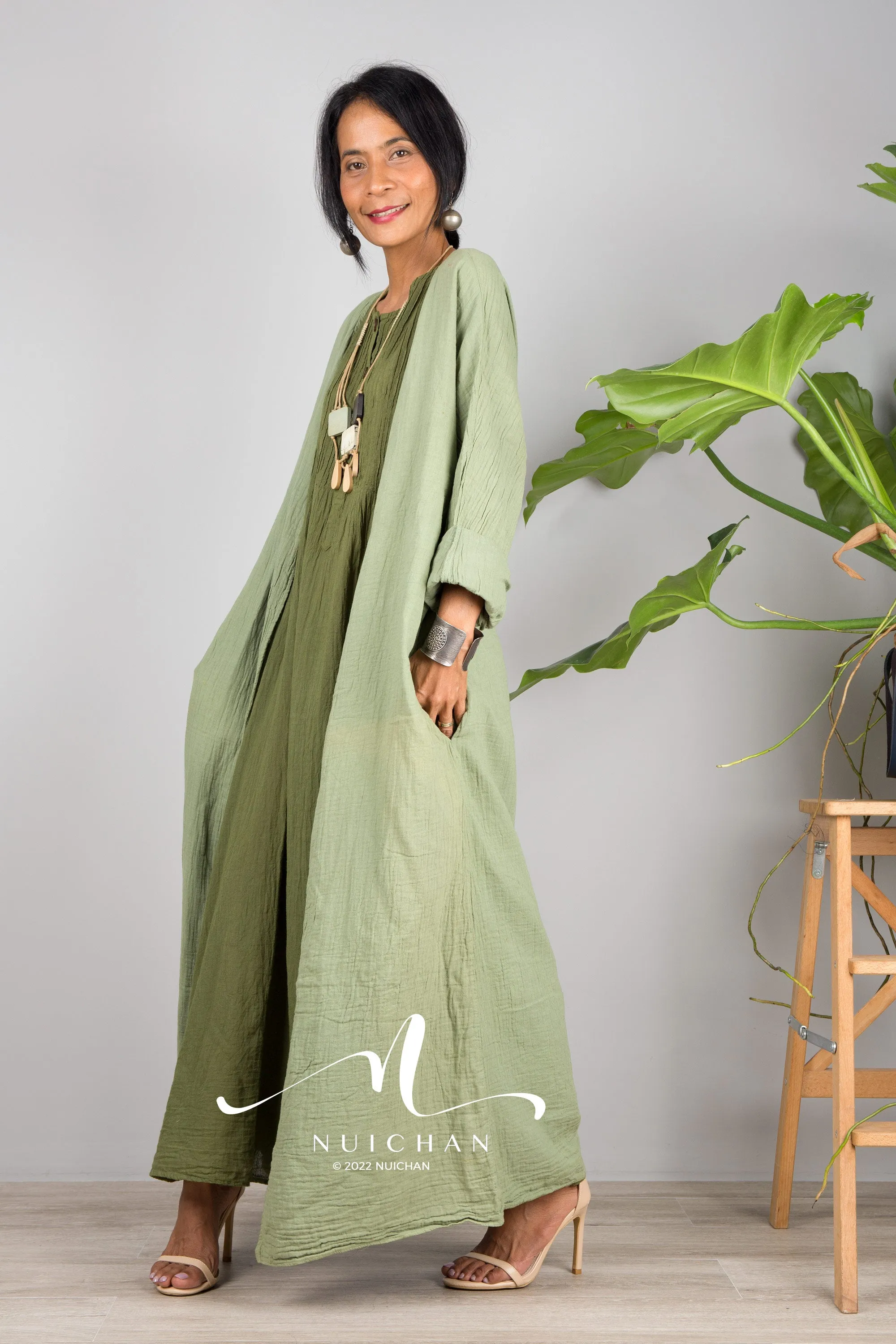 Green Cotton open front cardigan