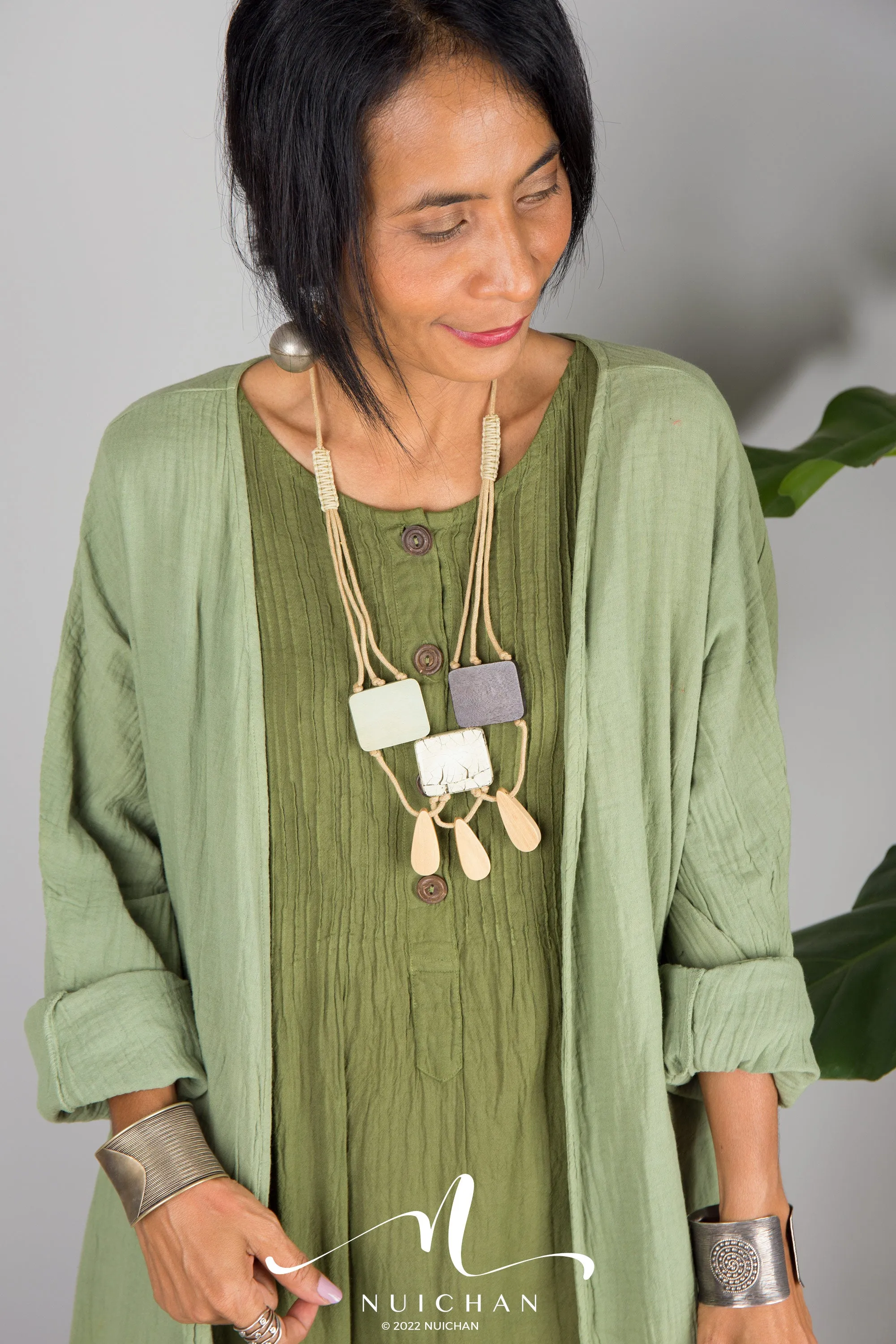 Green Cotton open front cardigan