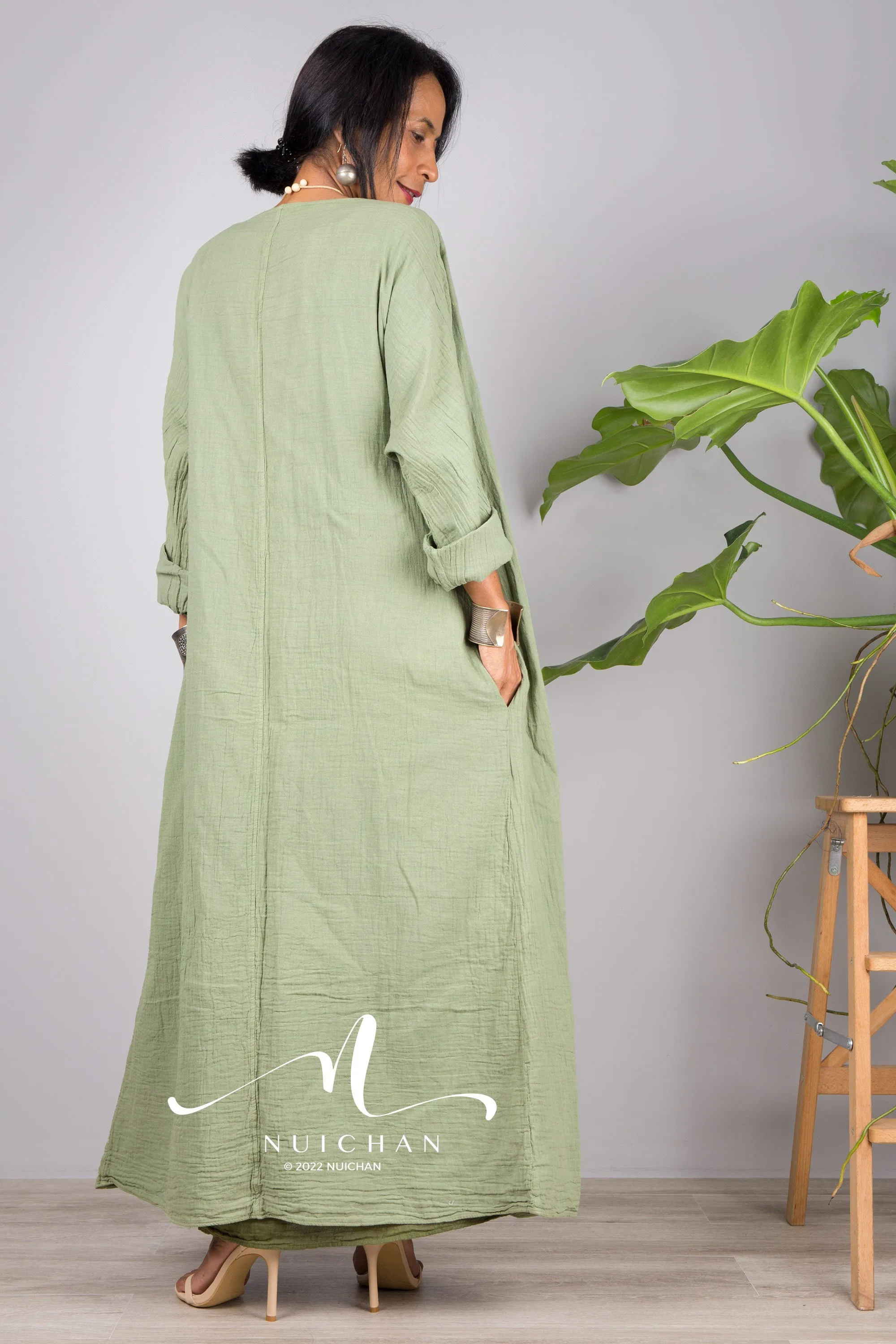 Green Cotton open front cardigan