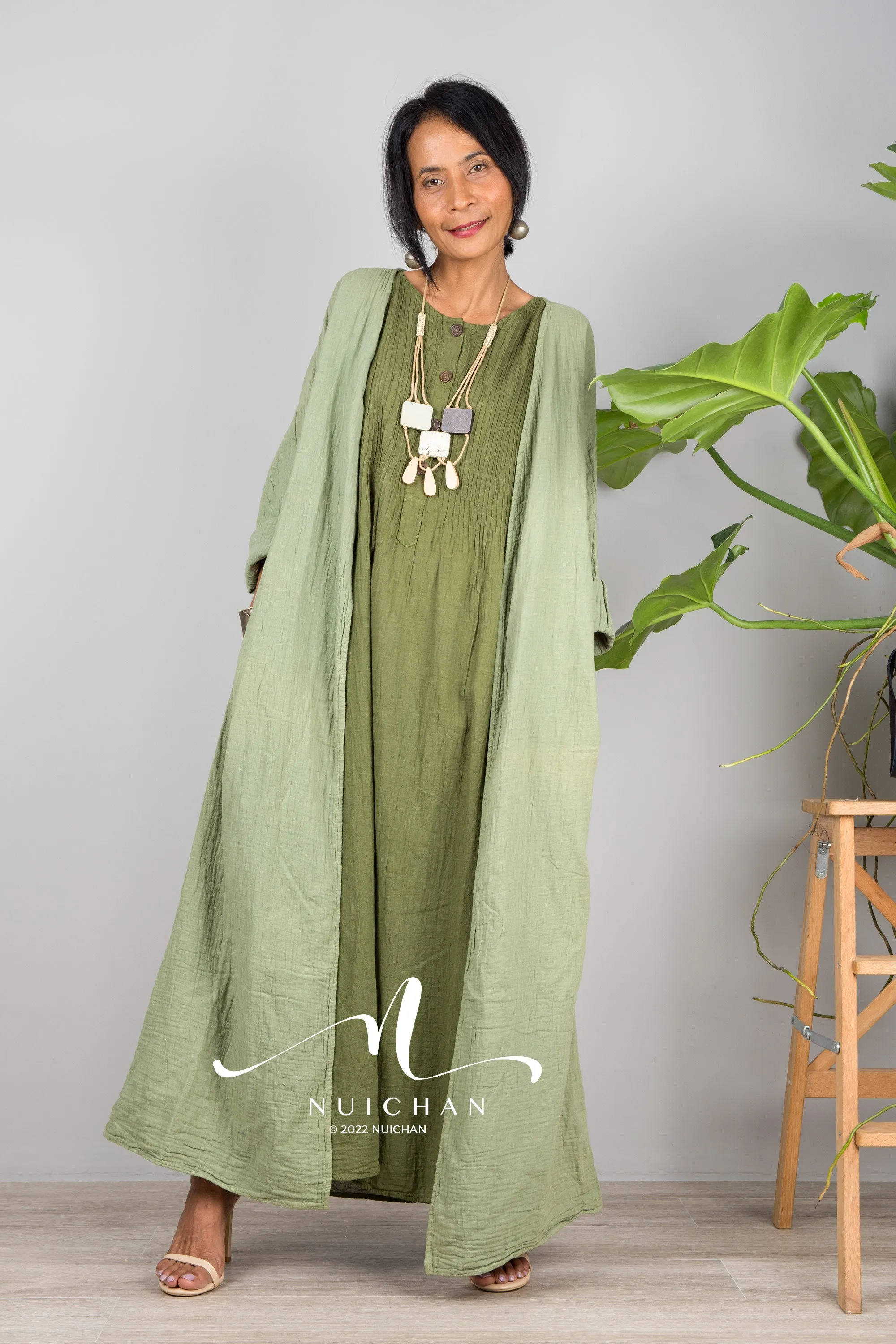 Green Cotton open front cardigan