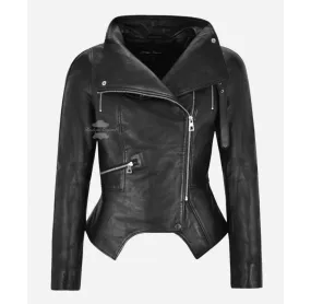 JENNIFER Black Jacket Ladies Cropped Notched Bottom Leather Jacket