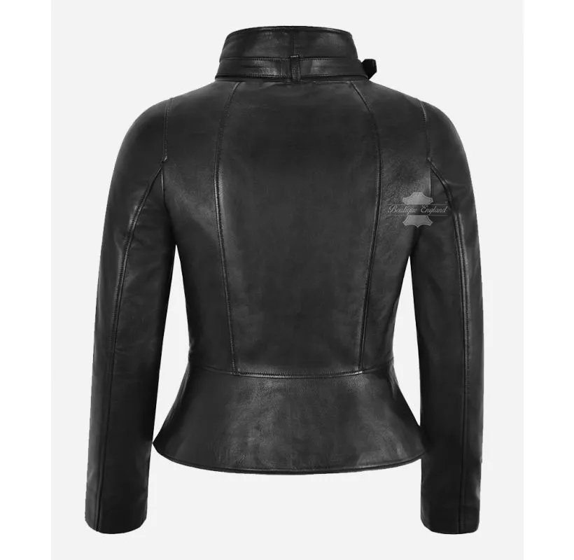 JENNIFER Black Jacket Ladies Cropped Notched Bottom Leather Jacket