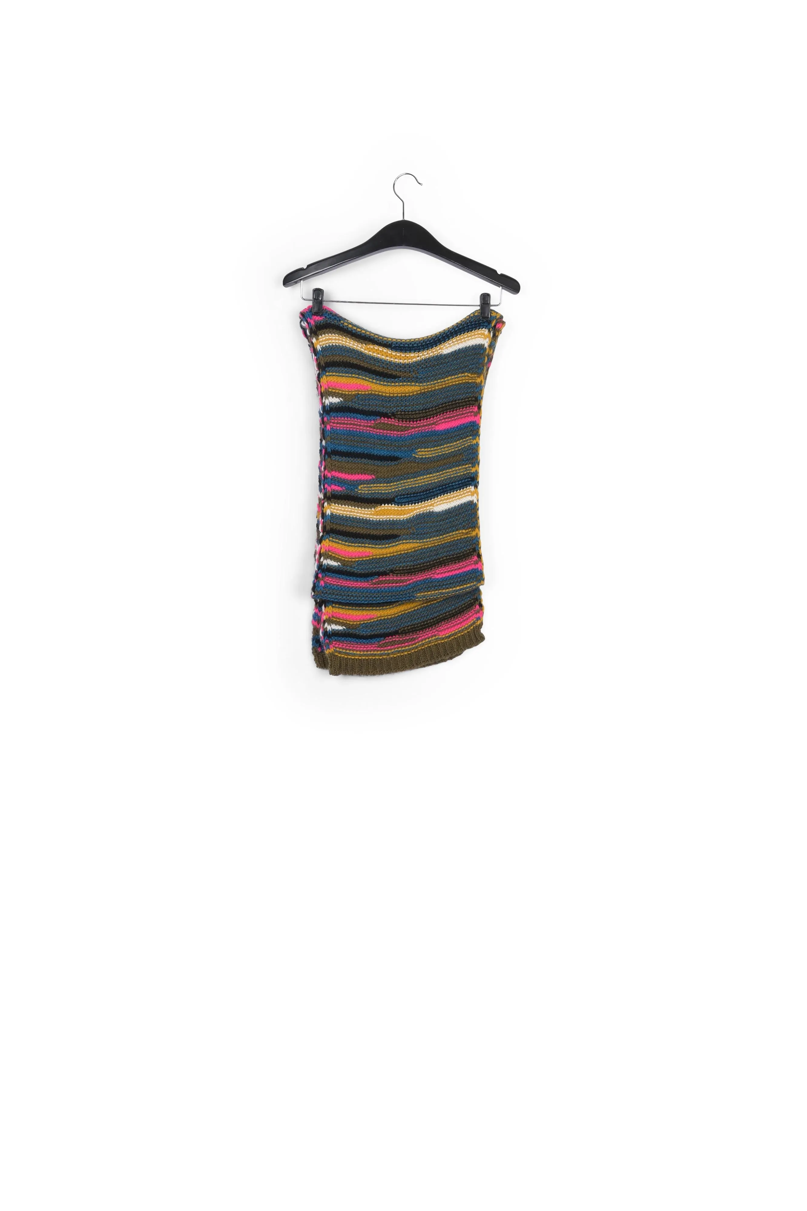 Khaki striped scarf with inside-out look