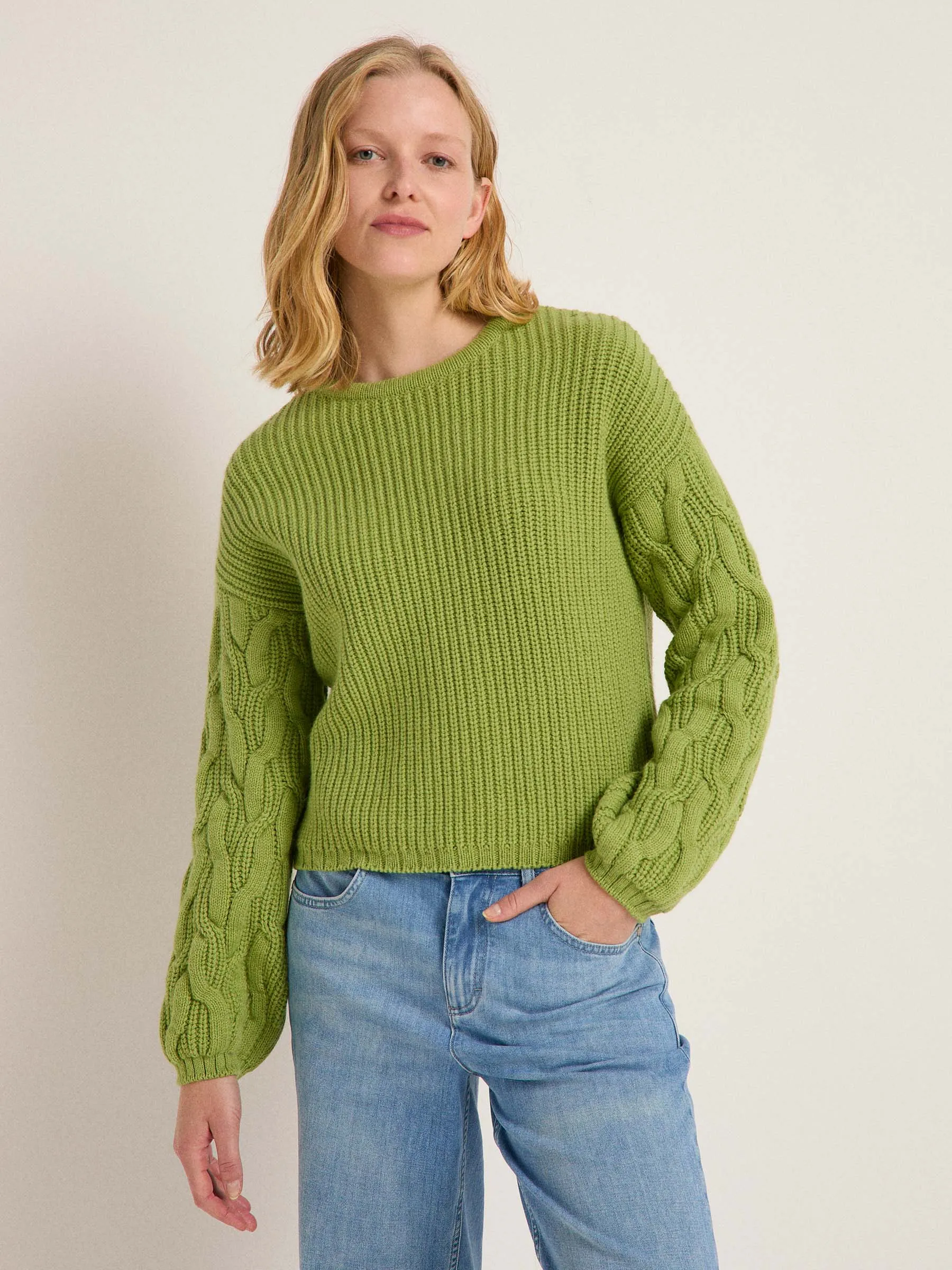 Lanius Pullover mit Zopfmuster GOTS fern