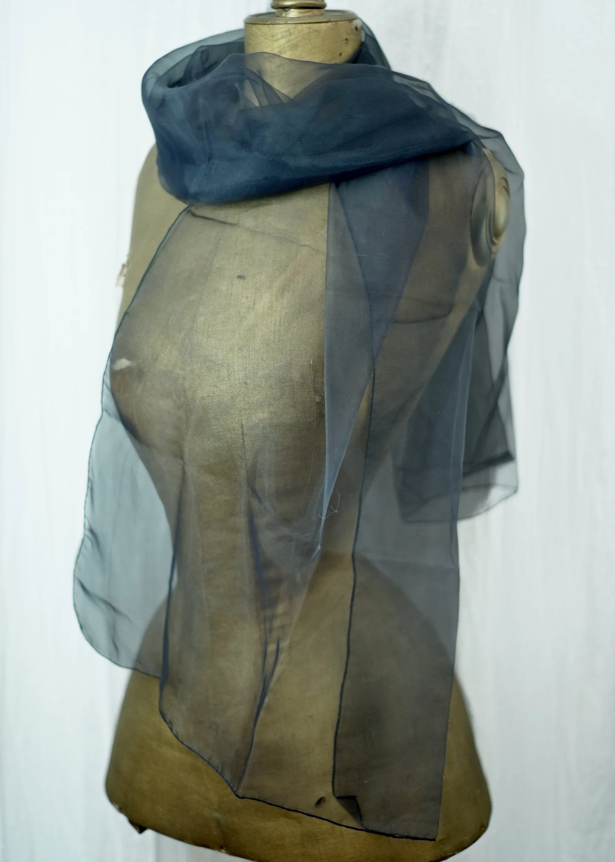 Long Navy Blue Sheer Nylon Scarf