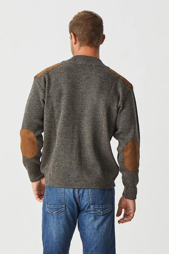 Men's Zipped Cardigan With Suede Patches - Casino