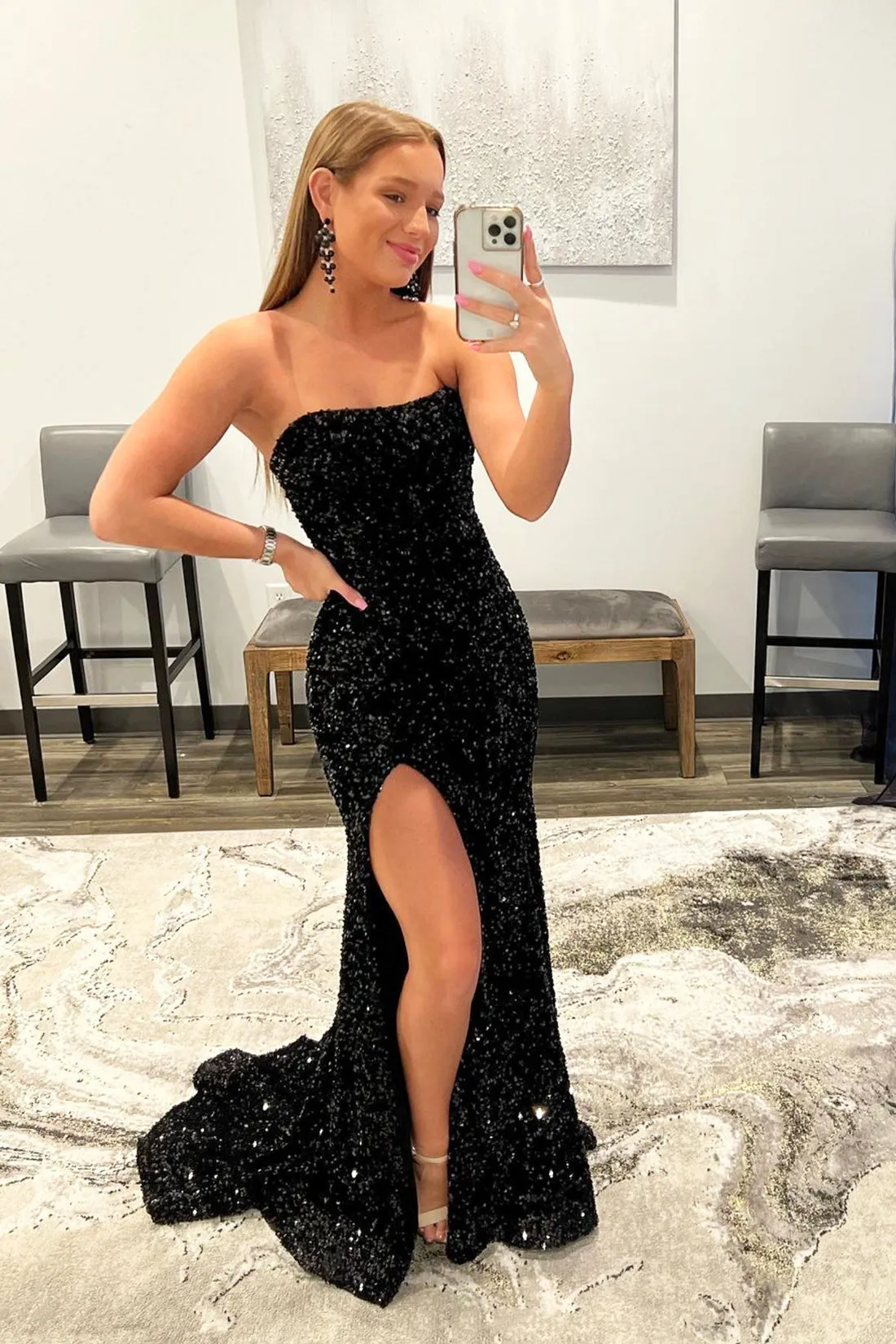 Mermaid Sequins Long Prom Dress, Simple Evening Dress Party Dress