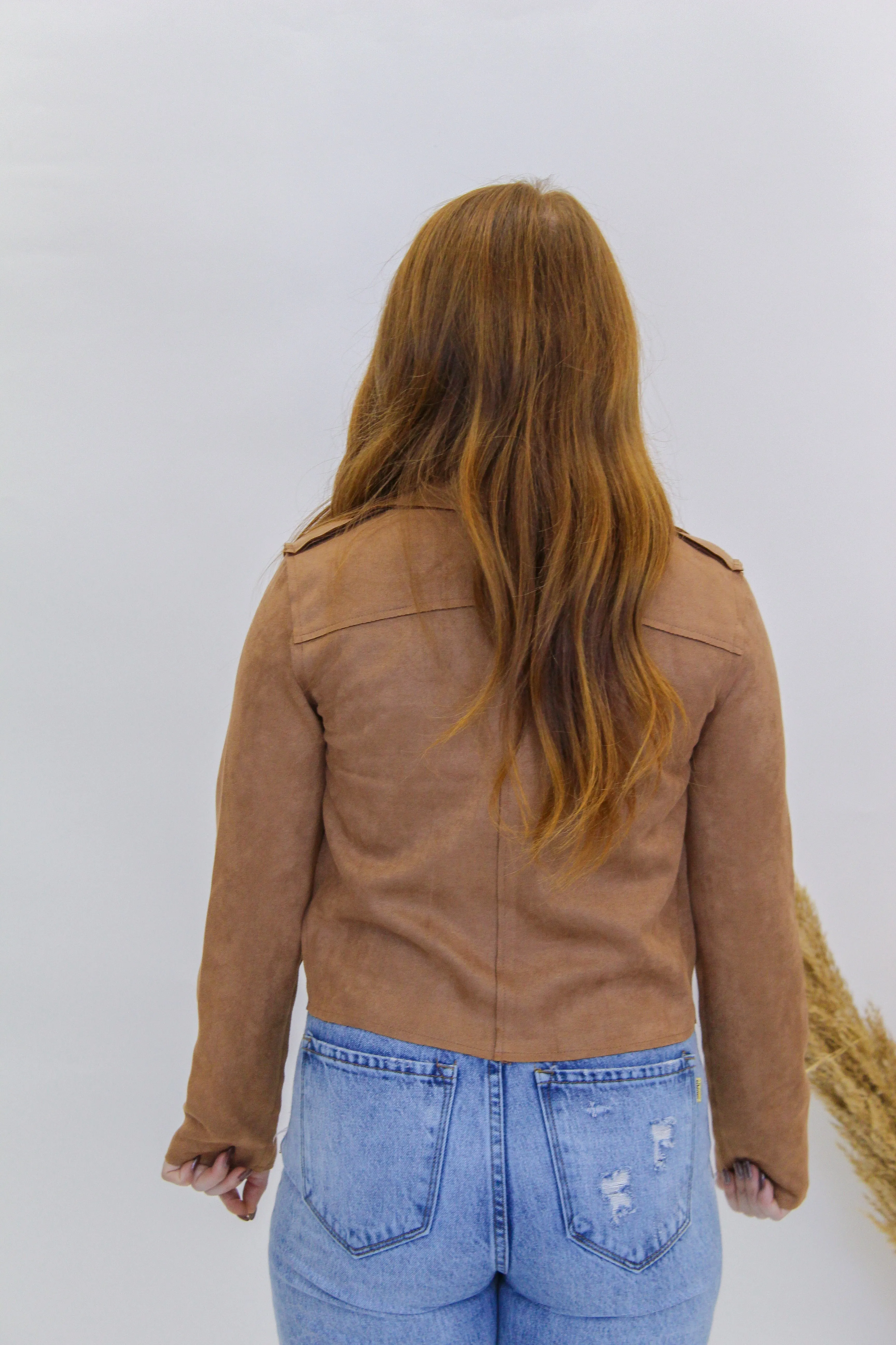 Mod Girl Faux Suede Biker Jacket- Camel