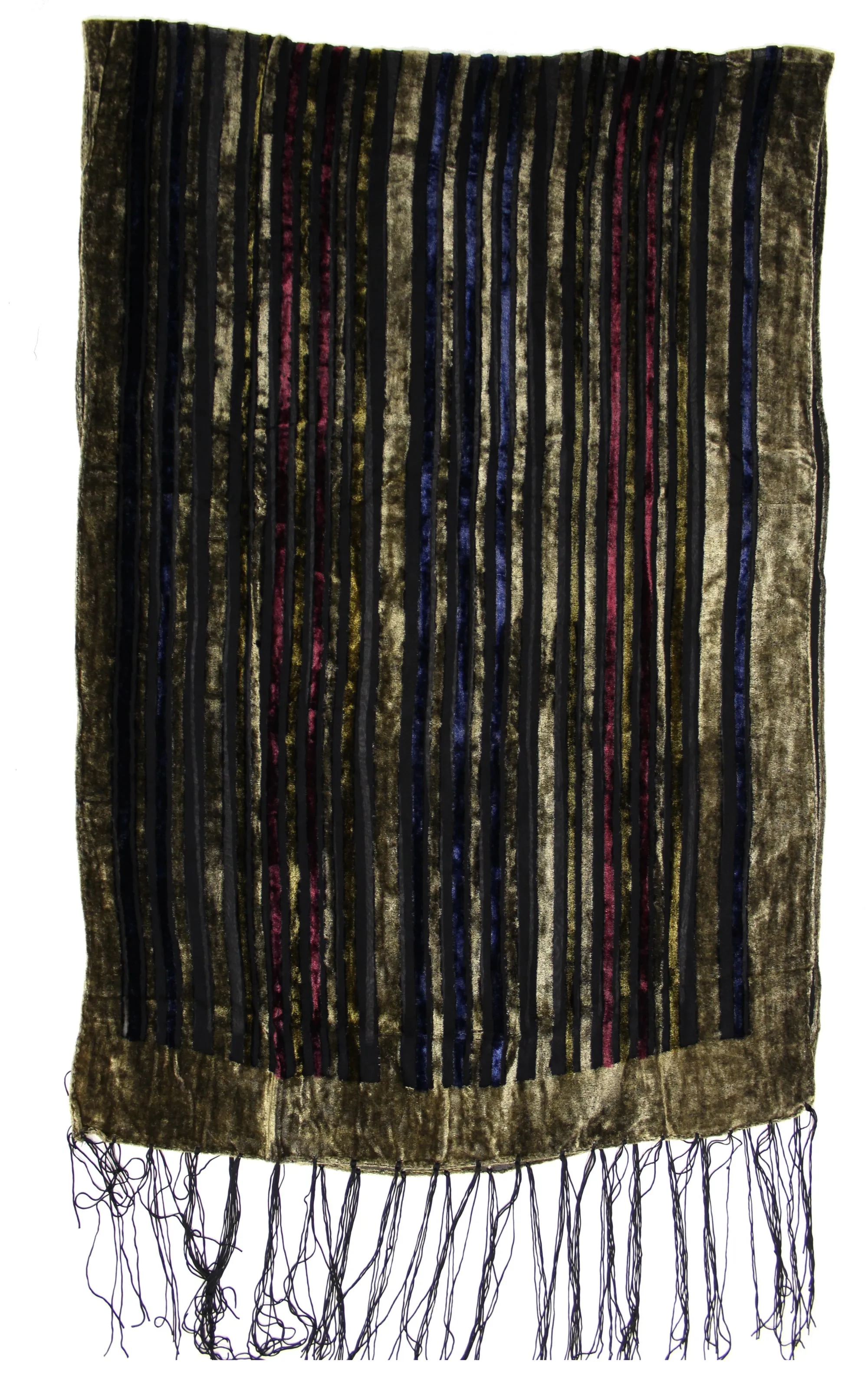 Multicoloured Stripe Patterned Devore Velvet Scarf with Gold Boarder (156 x 54cm)