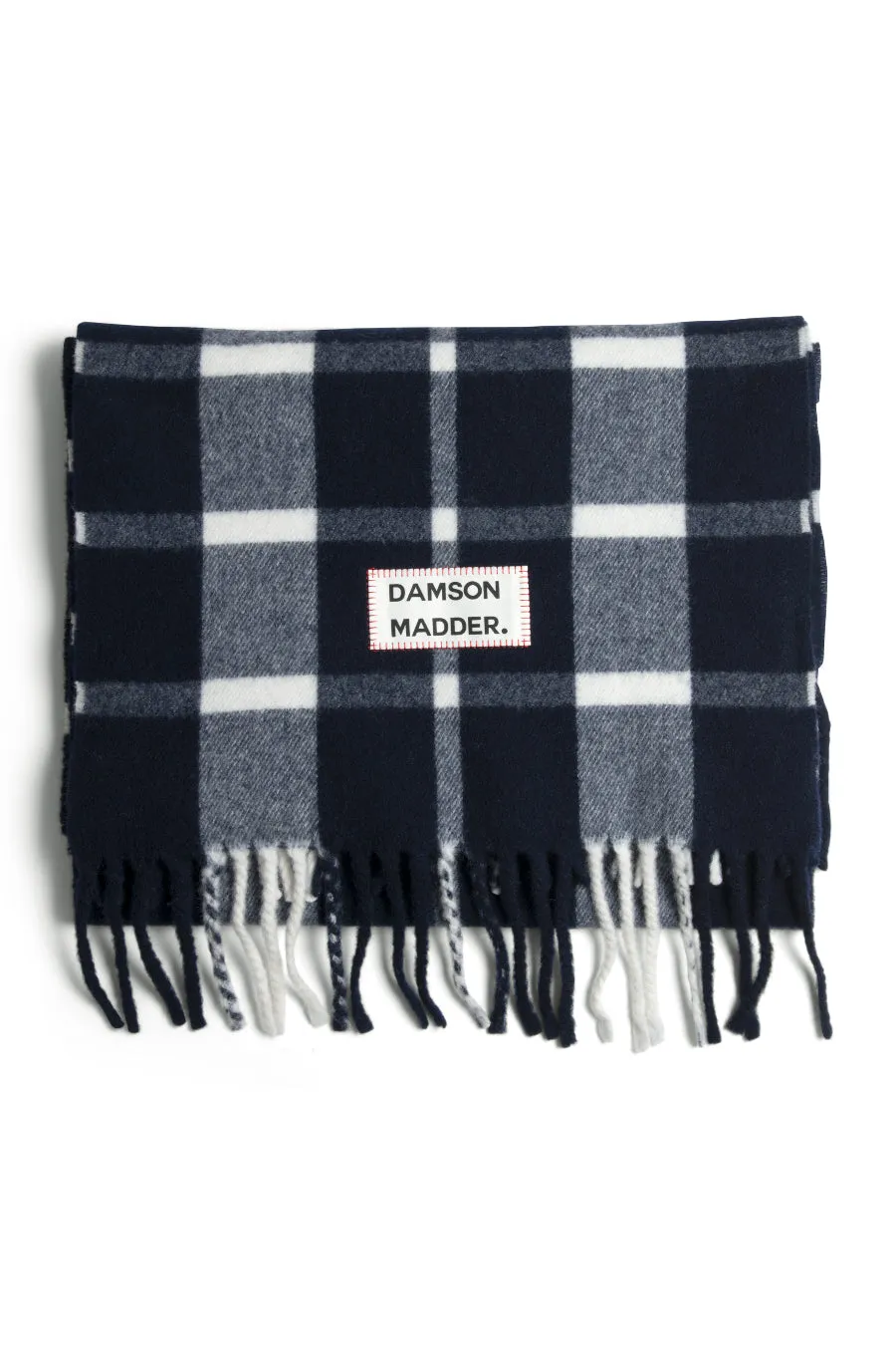 navy & ecru check scarf in responsible wool