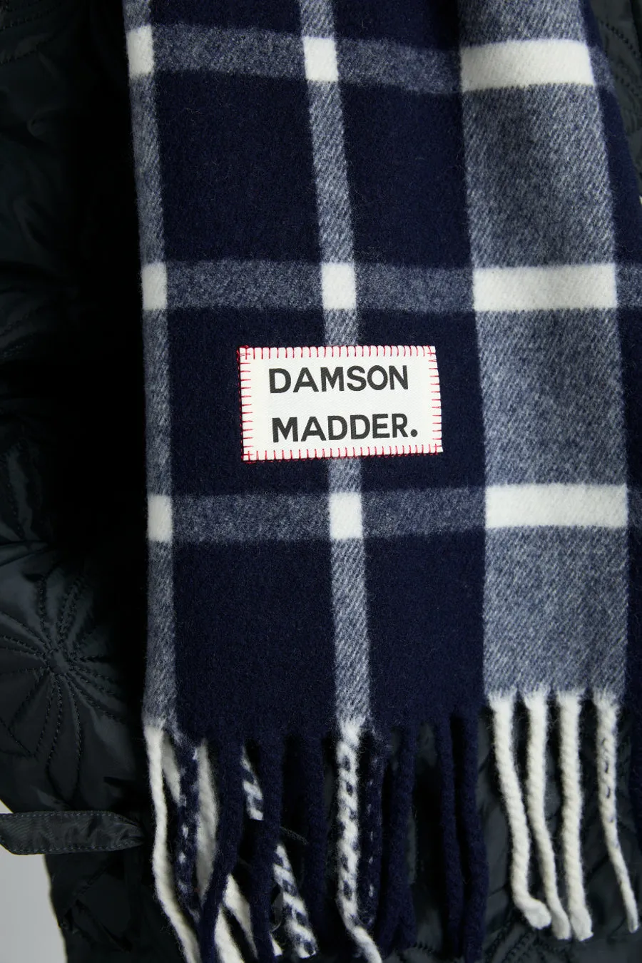 navy & ecru check scarf in responsible wool