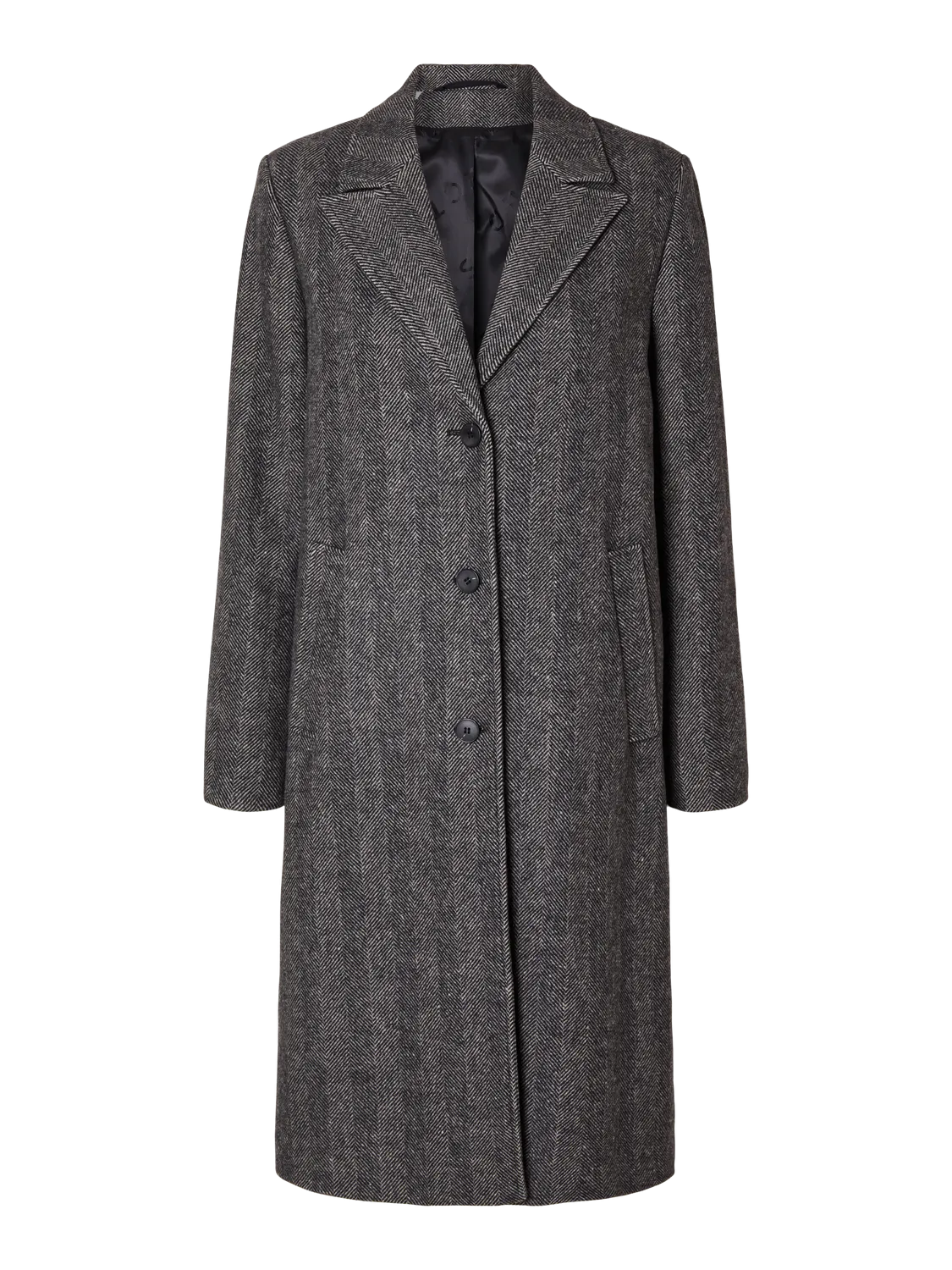 New Alma Wool Coat Herringbone - Black Herringbone