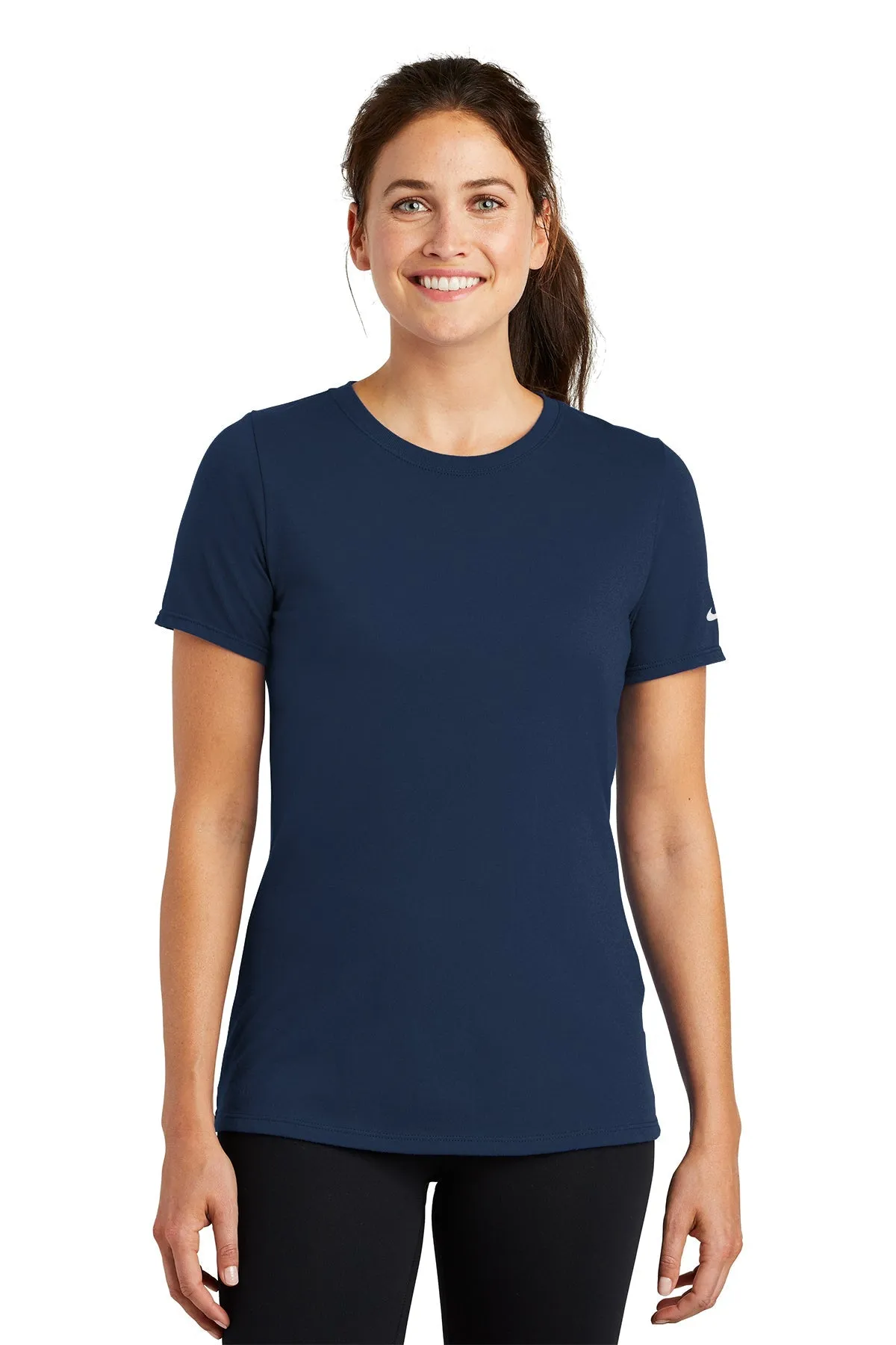 Nike Ladies DriFIT CottonPoly Scoop Neck Custom Tees, College Navy