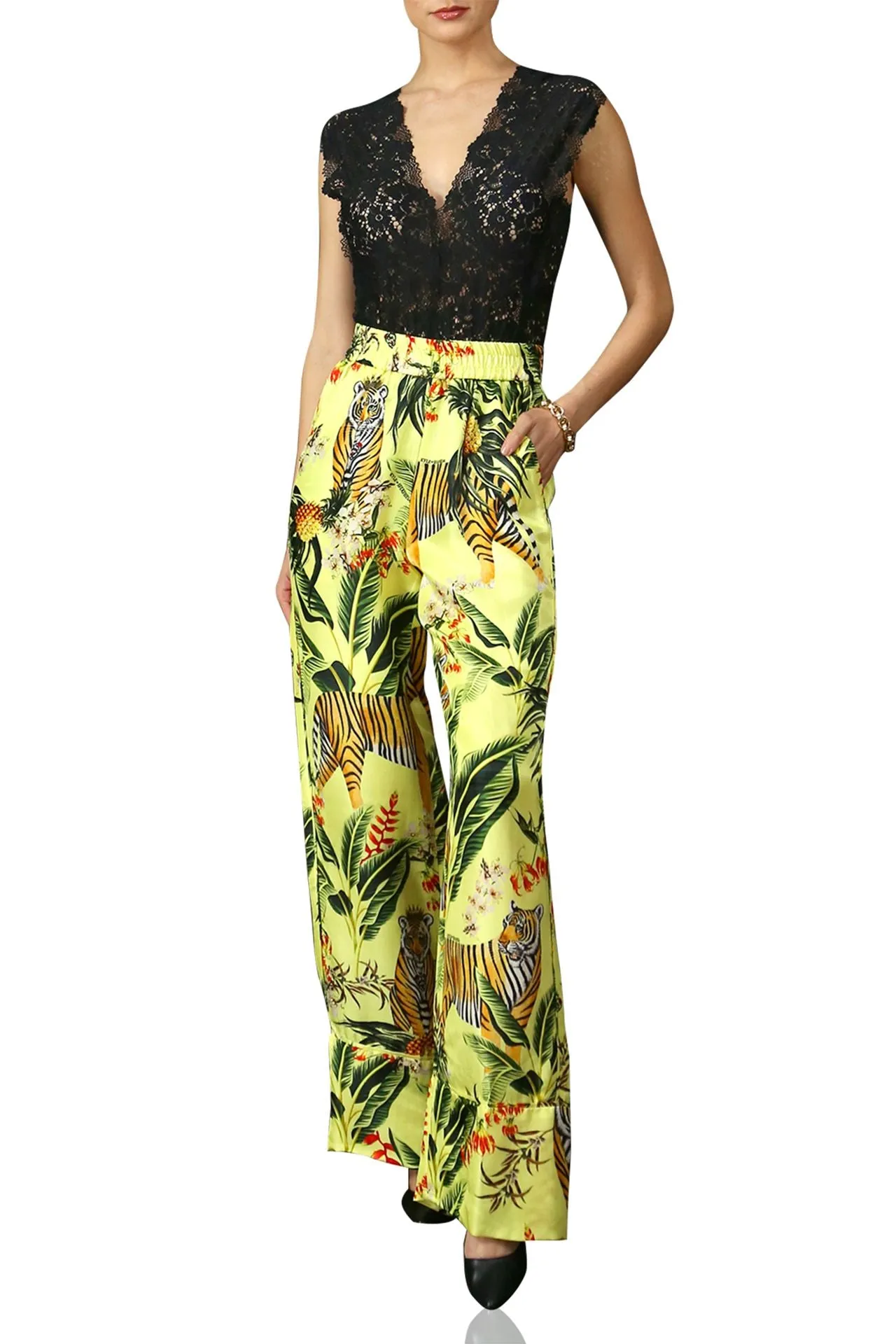 Printed Silk Straight Leg Pants
