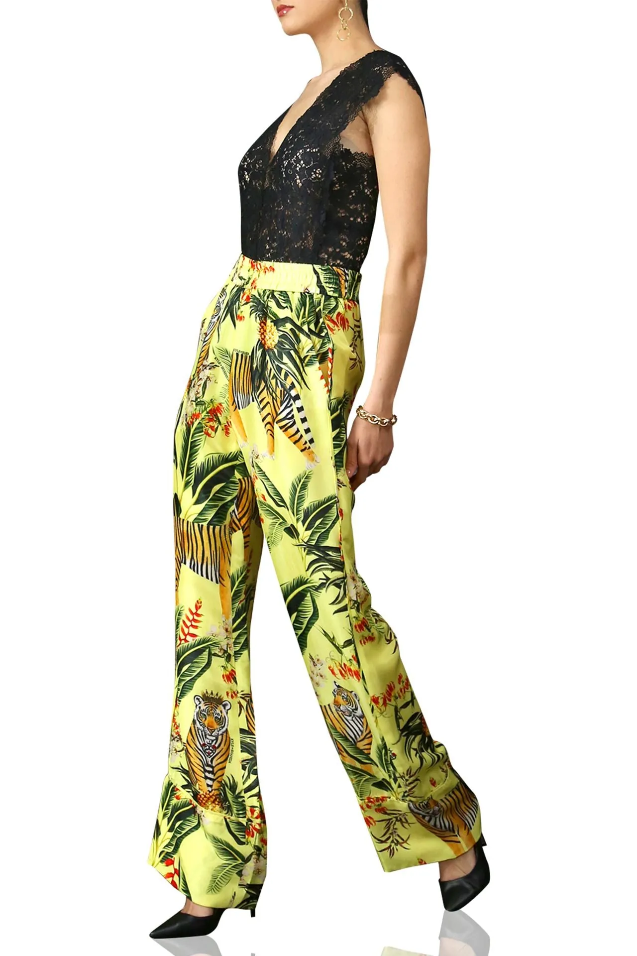 Printed Silk Straight Leg Pants