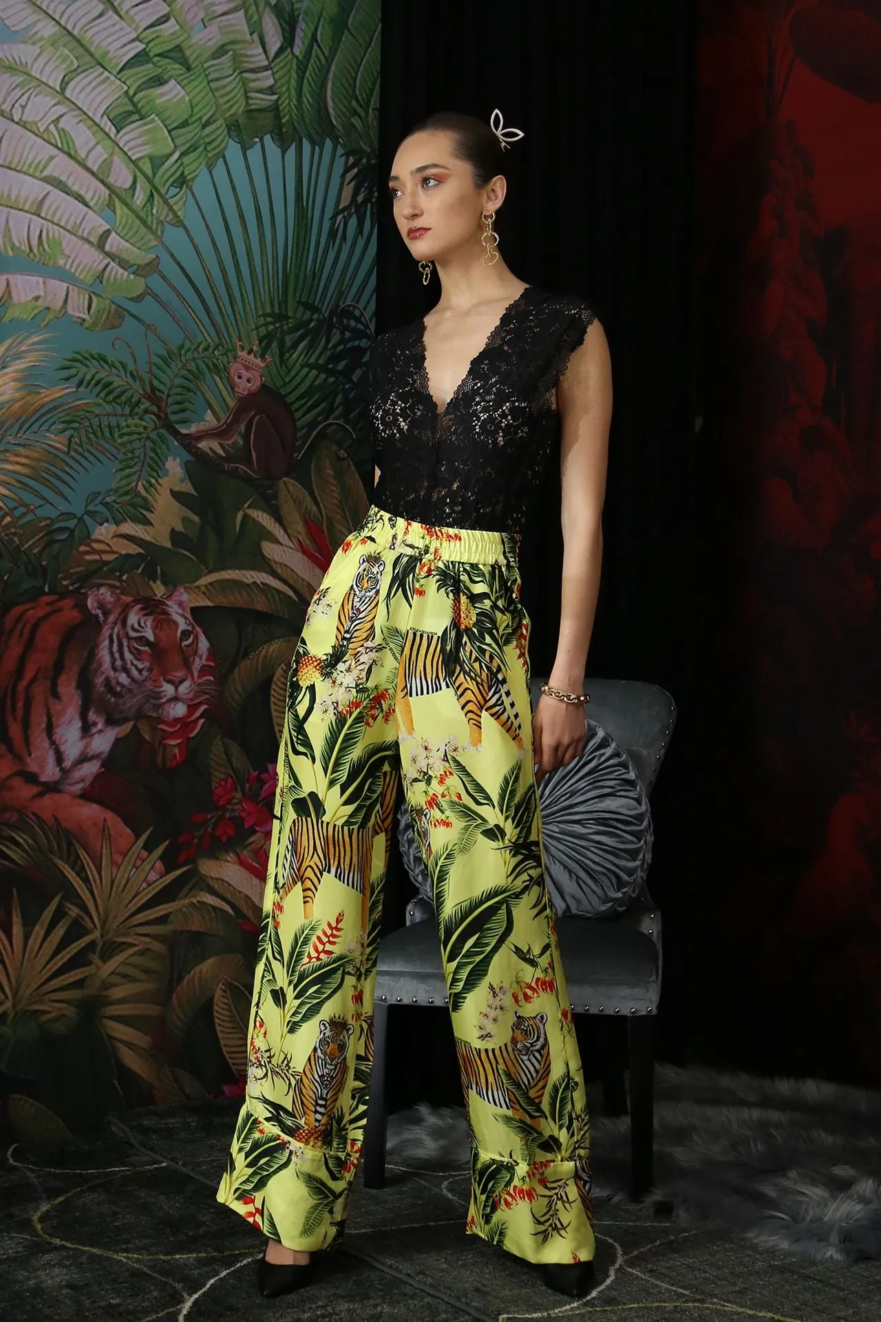 Printed Silk Straight Leg Pants