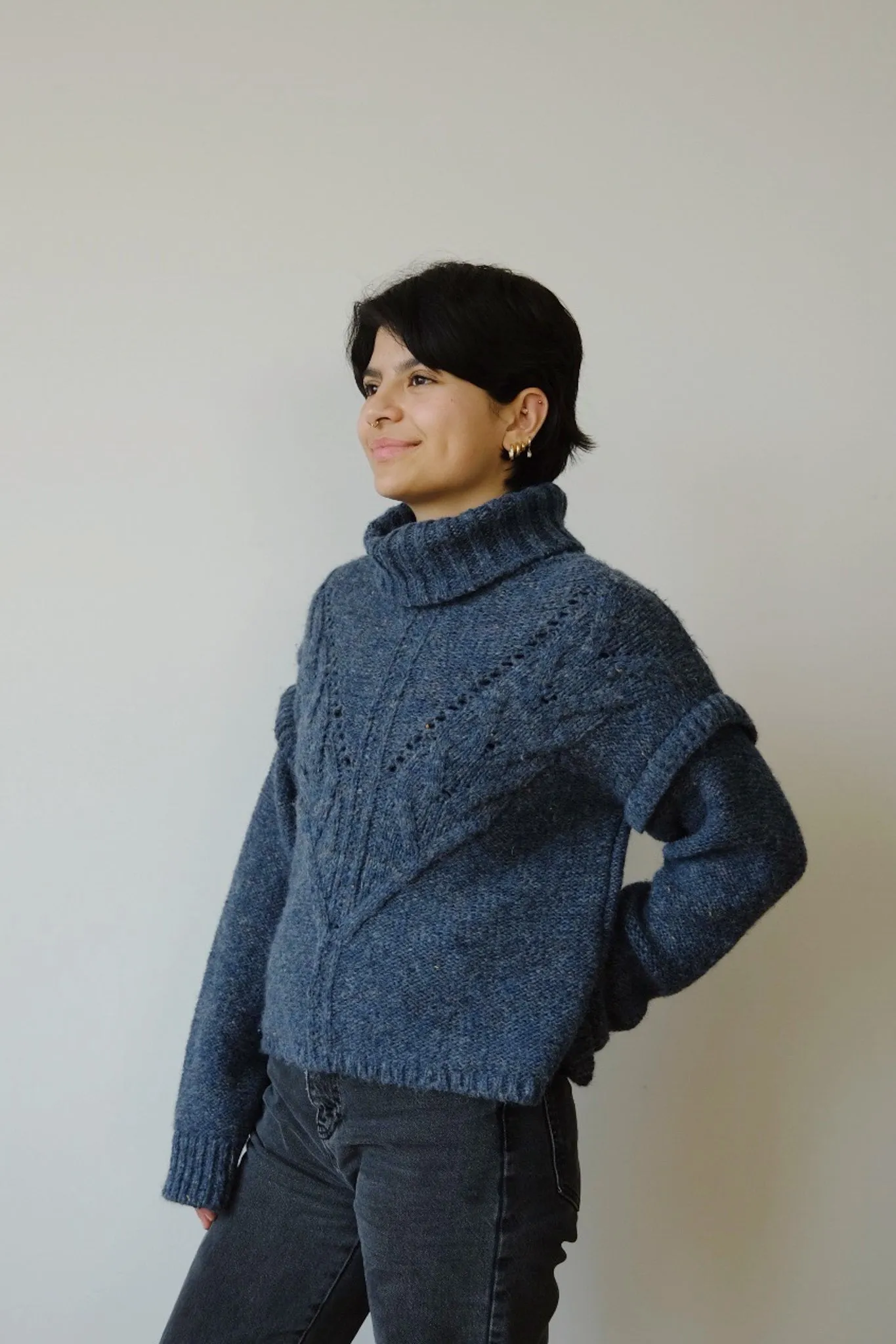 recycled wool jumper - heavy knit - blue melange