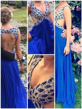 Royal Blue Evening Dress Backless Long Prom Dress A line Party Dress