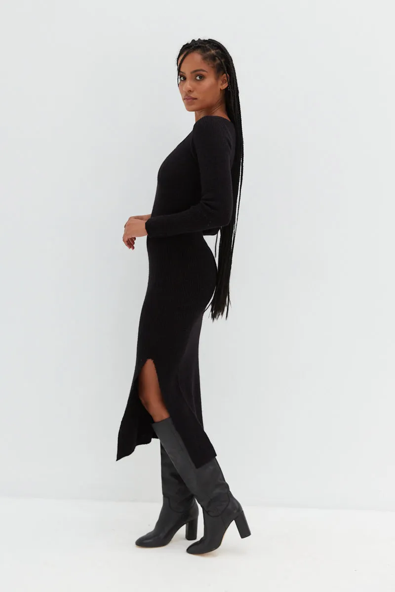 Scoop Neck Midi Dress - Black