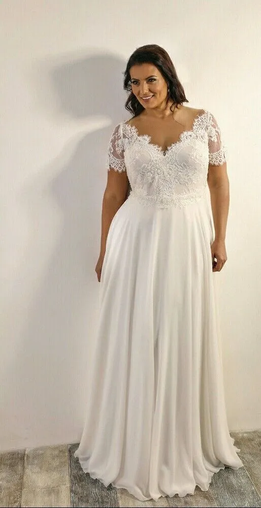Short Sleeve Lace Plus Size Wedding Dress