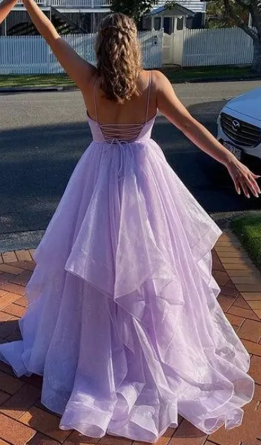 Tiered Skirt Lilac Sparkle Prom Dress