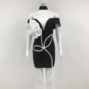 Trend4us Women's Off-Shoulder 3D Floral Appliqué Mini Dress