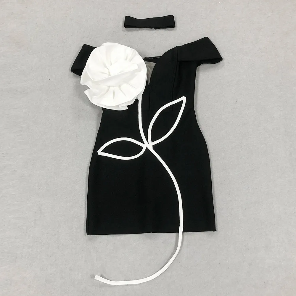 Trend4us Women's Off-Shoulder 3D Floral Appliqué Mini Dress