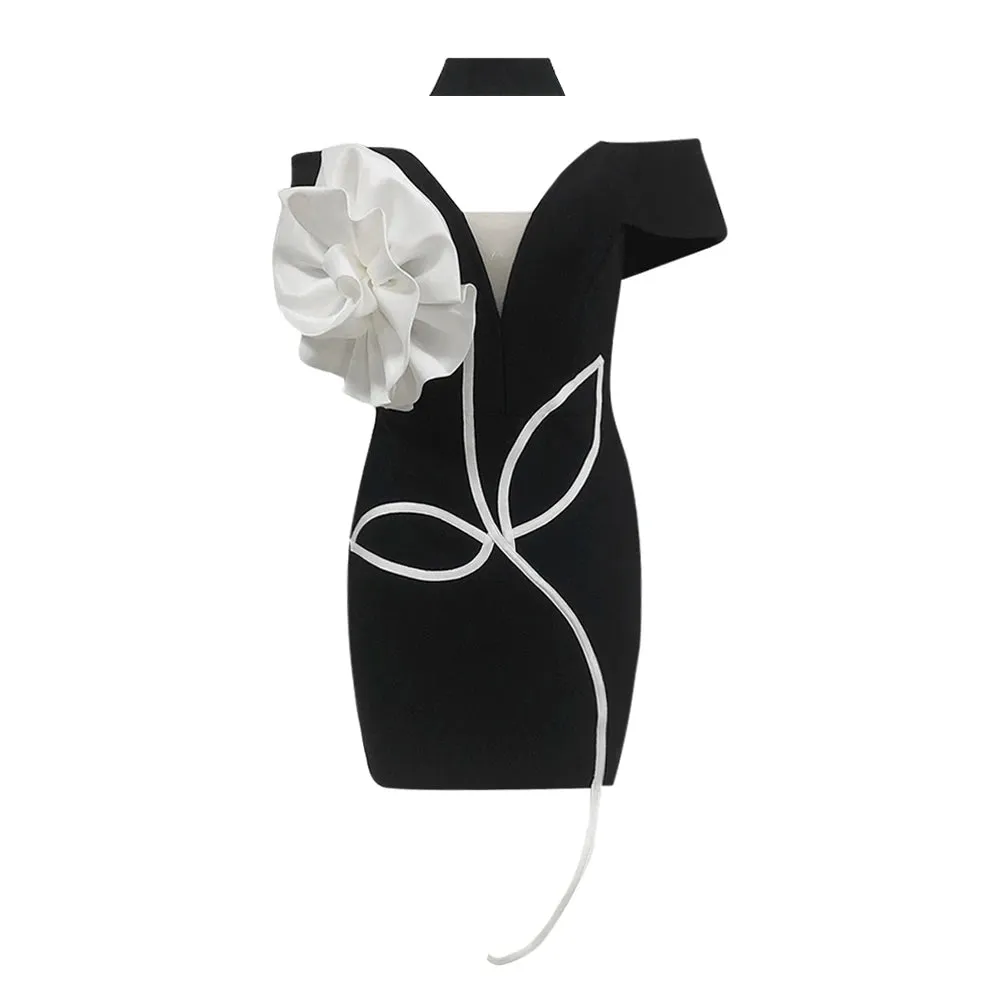 Trend4us Women's Off-Shoulder 3D Floral Appliqué Mini Dress