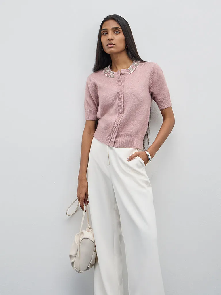 Wardrobe Pink Embellished Knitted Cardigan