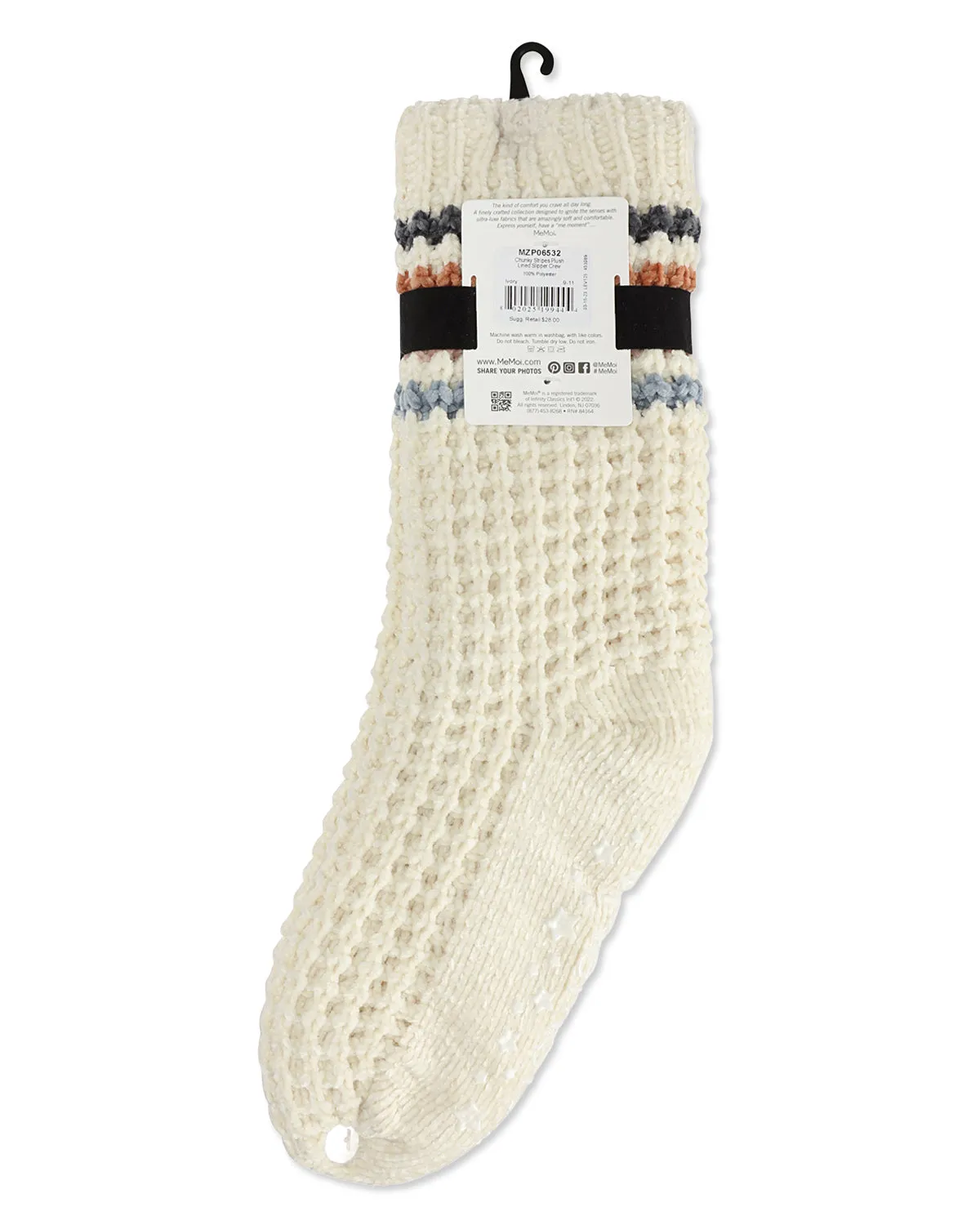 Women's Chunky Stripes Plush-Lined Slipper Crew Sock
