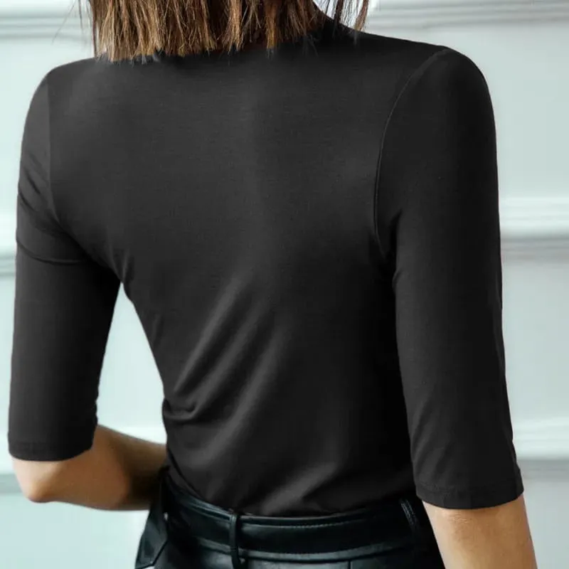 ZANZEA Womens Soft Modal T-shirt Half Sleeve Turtleneck Women's Top Spring & Autumn Causal Lady Clothings Solid color basic shirt L S4795213